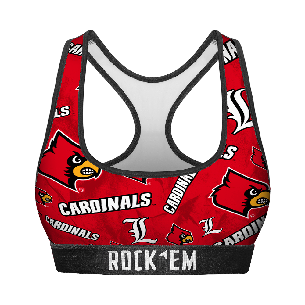 Women's Sports Bra - Louisville Cardinals - Logo All-Over | Rock 'Em Socks 1