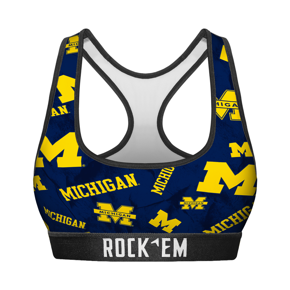 Women's Sports Bra - Michigan Wolverines - Logo All-Over | Rock 'Em Socks