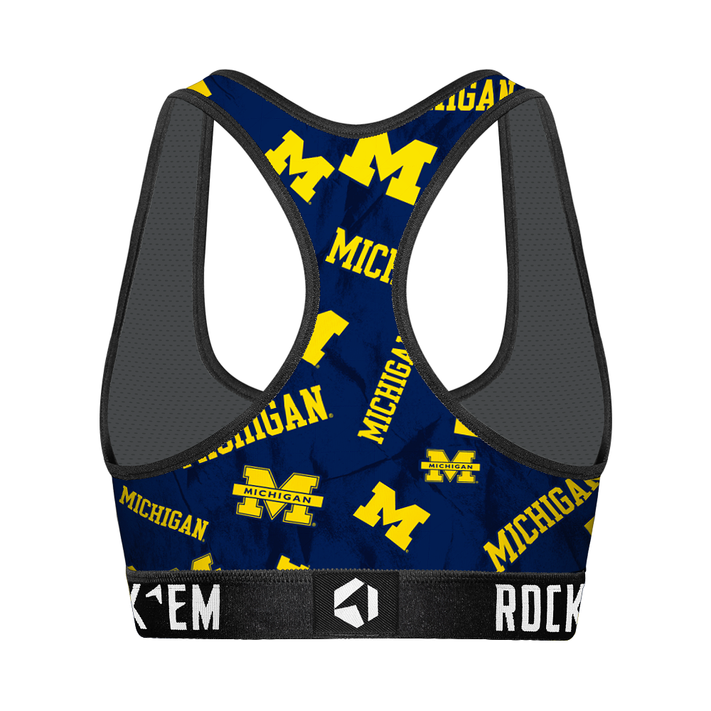 Women's Sports Bra - Michigan Wolverines - Logo All-Over | Rock 'Em Socks