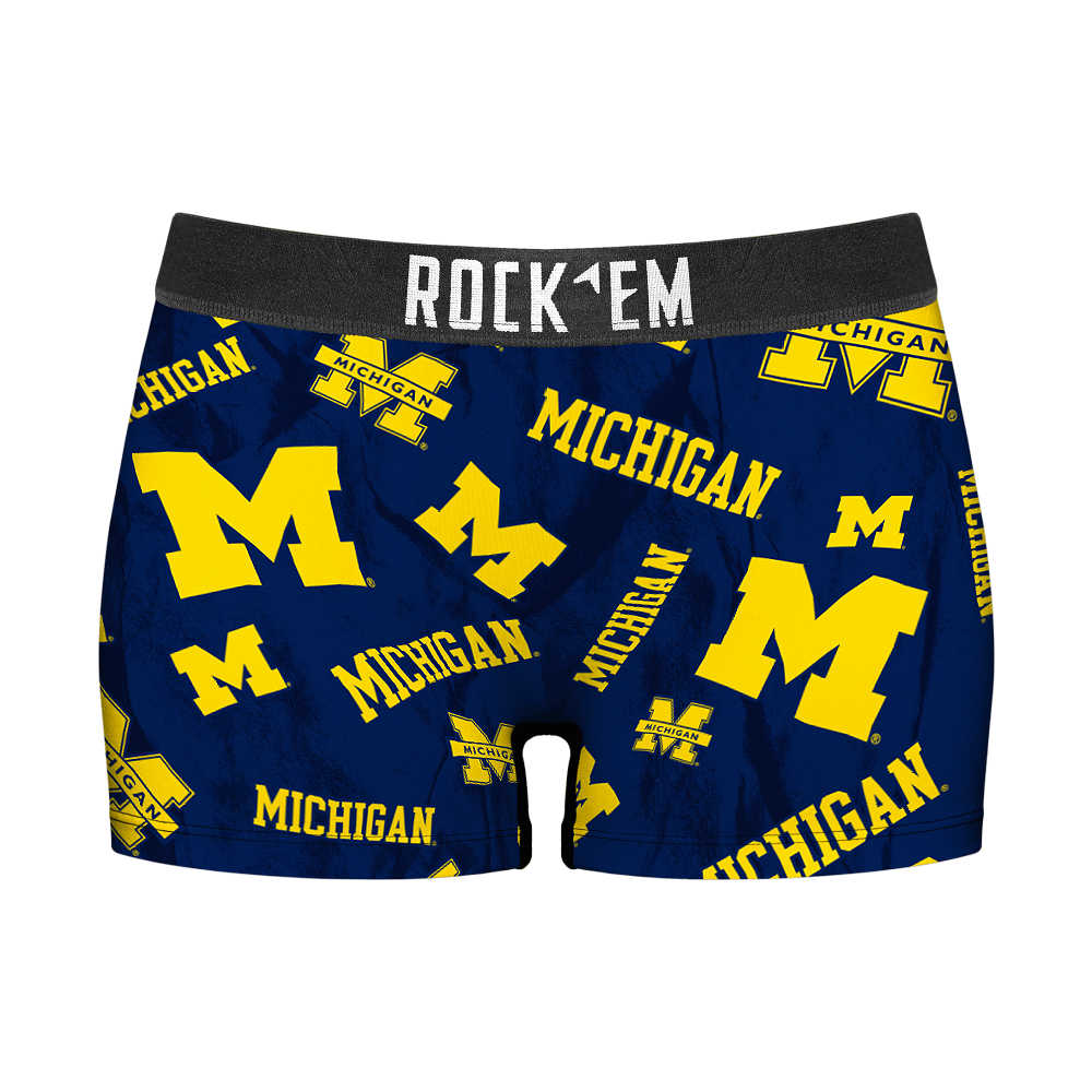 Women's Boy Shorts - Michigan Wolverines - Logo All-Over | Rock 'Em Socks