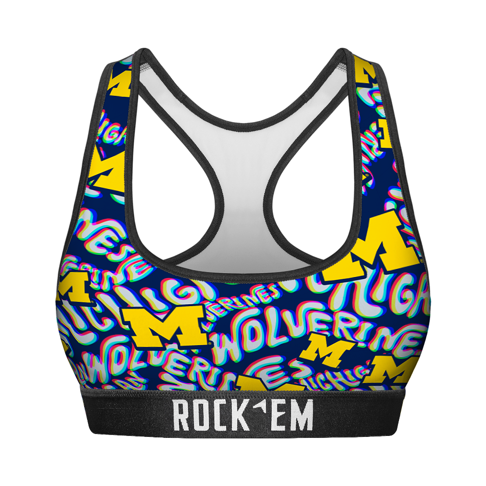 Women's Sports Bra - Michigan Wolverines - Twisted Wordmark | Rock 'Em Socks