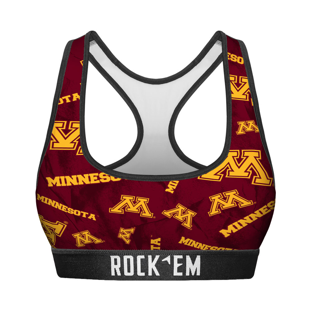 Women's Sports Bra - Minnesota Golden Gophers - Logo All-Over | Rock 'Em Socks