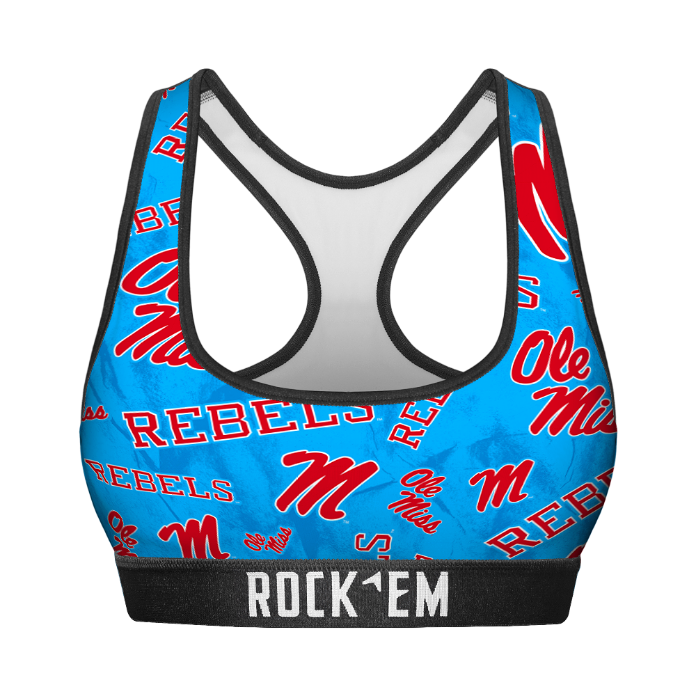 Women's Sports Bra - Ole Miss Rebels - Logo All-Over | Rock 'Em Socks 1