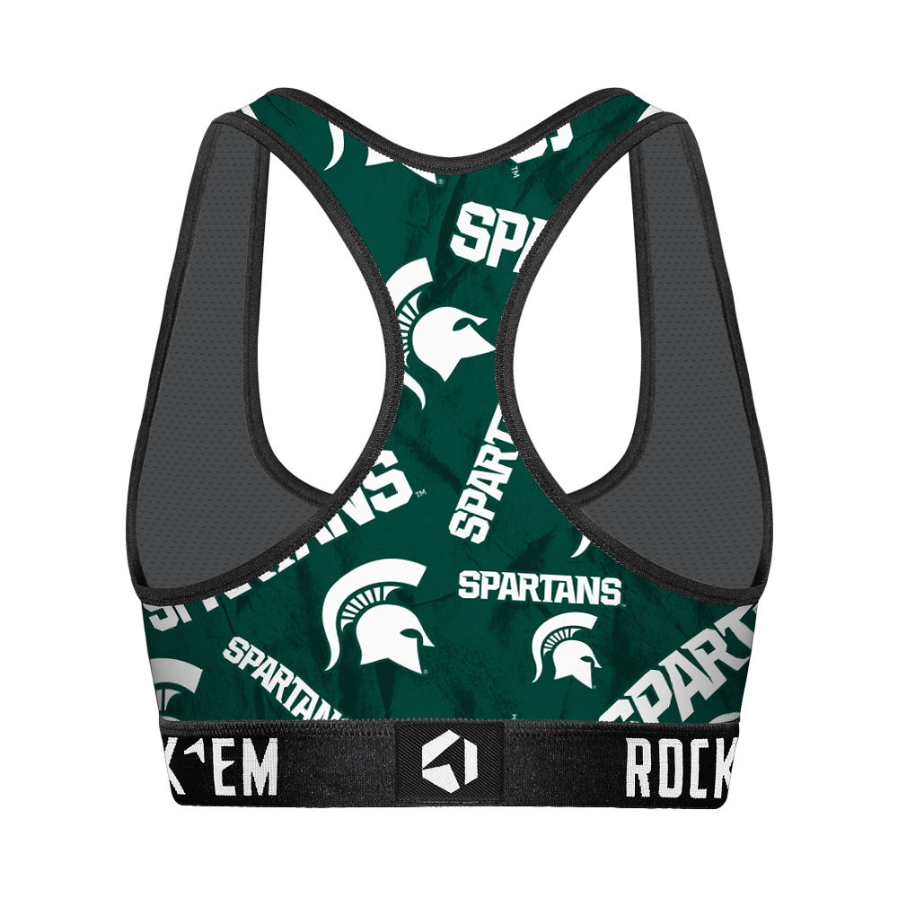Women's Sports Bra - Michigan State Spartans - Logo All-Over | Rock 'Em Socks
