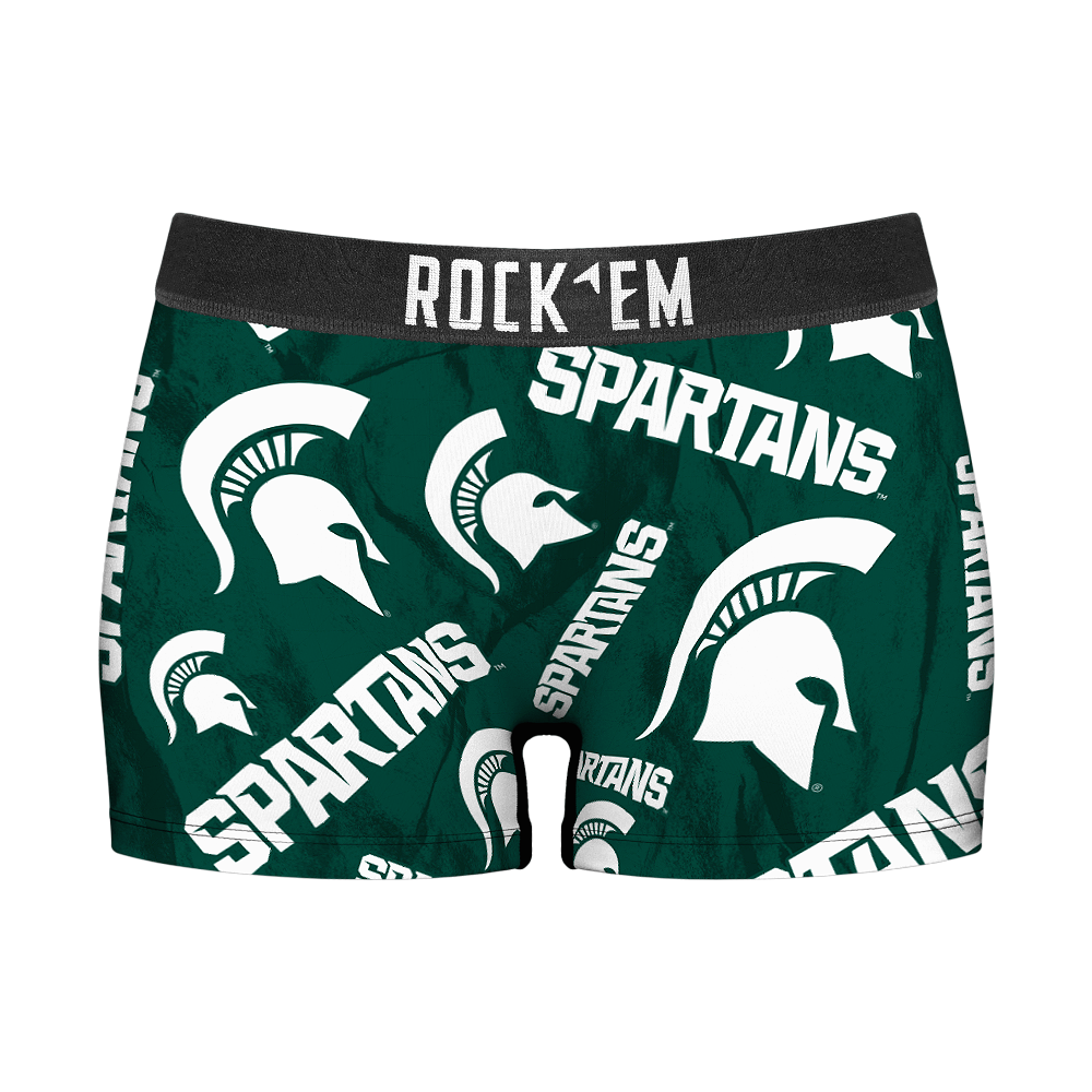 Women's Boy Shorts - Michigan State Spartans - Logo All-Over | Rock 'Em Socks