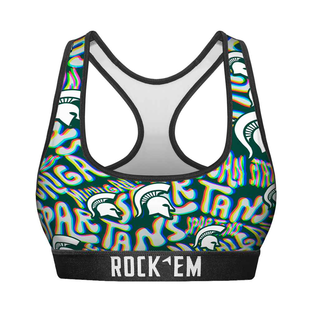 Women's Sports Bra - Michigan State Spartans - Twisted Wordmark | Rock 'Em Socks
