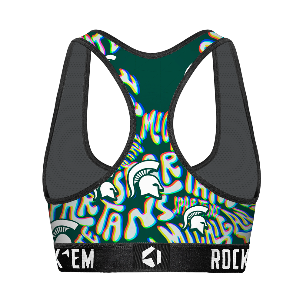 Women's Sports Bra - Michigan State Spartans - Twisted Wordmark | Rock 'Em Socks