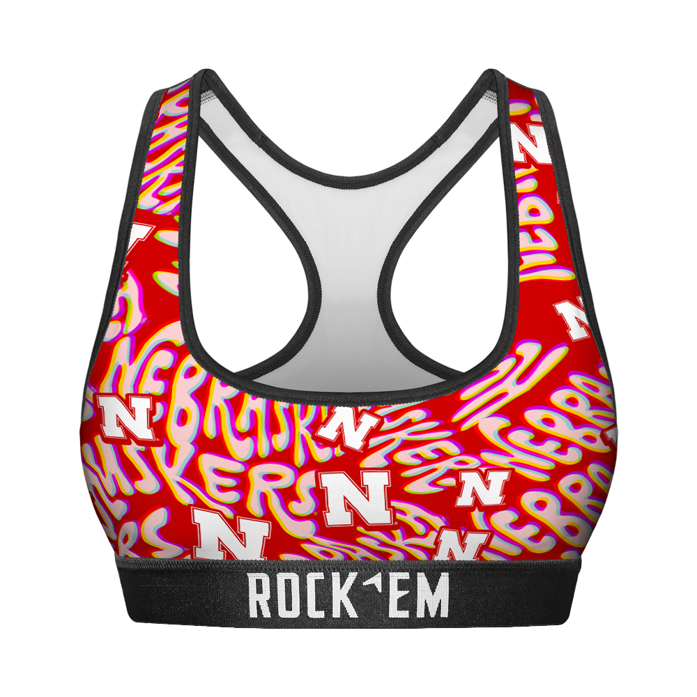 Women's Sports Bra - Nebraska Huskers - Twisted Wordmark | Rock 'Em Socks 1
