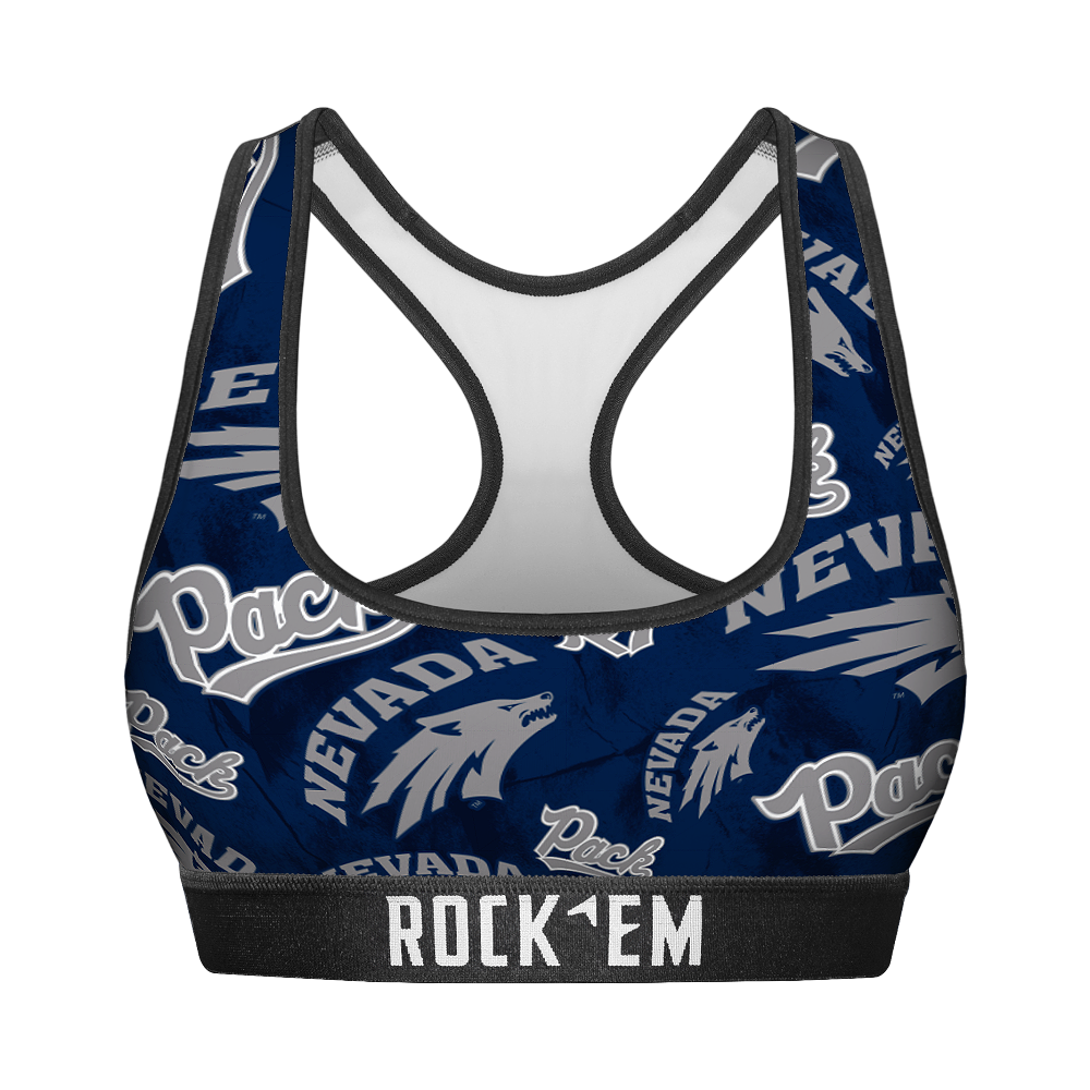 Women's Sports Bra - Nevada Wolf Pack - Logo All-Over | Rock 'Em Socks