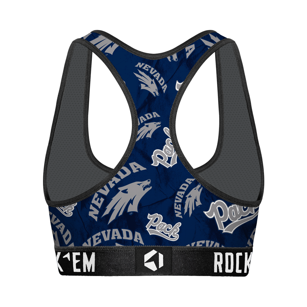 Women's Sports Bra - Nevada Wolf Pack - Logo All-Over | Rock 'Em Socks