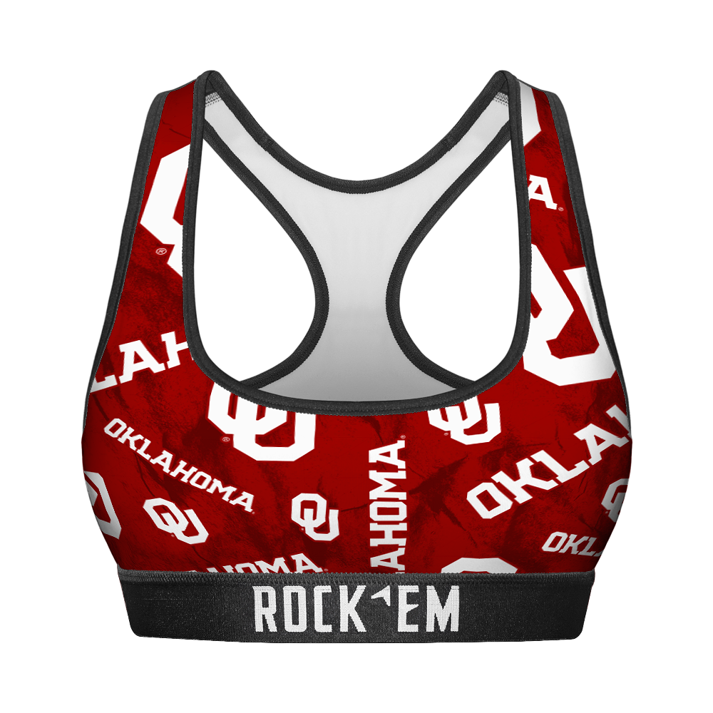 Women's Sports Bra - Oklahoma Sooners - Logo All-Over | Rock 'Em Socks