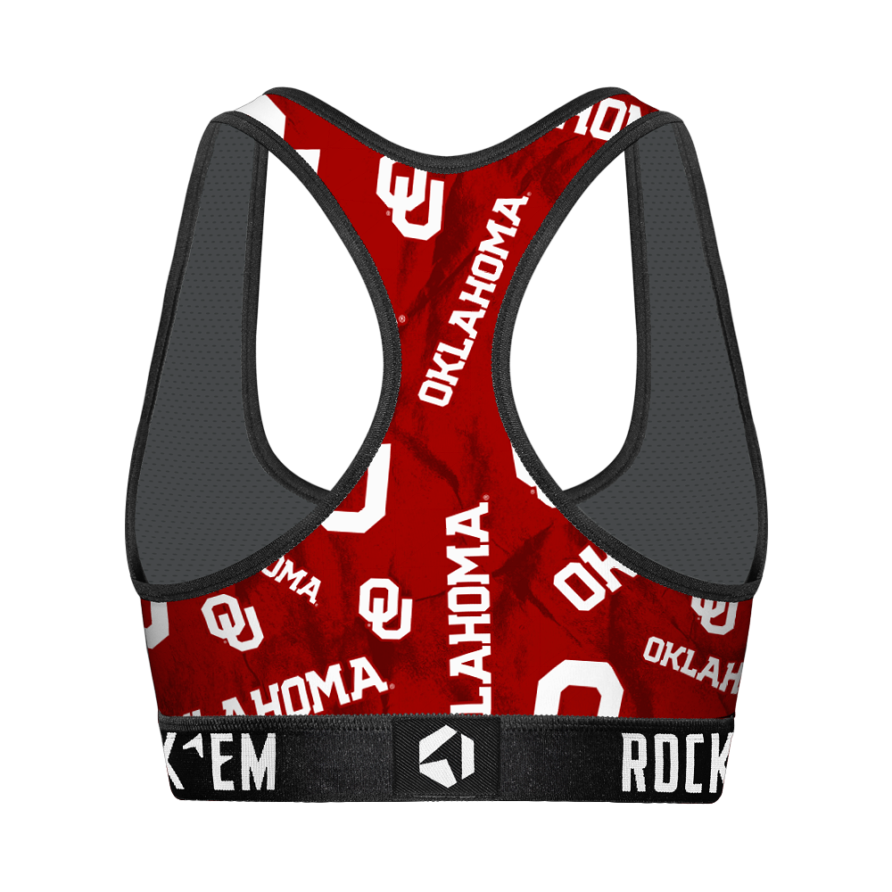 Women's Sports Bra - Oklahoma Sooners - Logo All-Over | Rock 'Em Socks