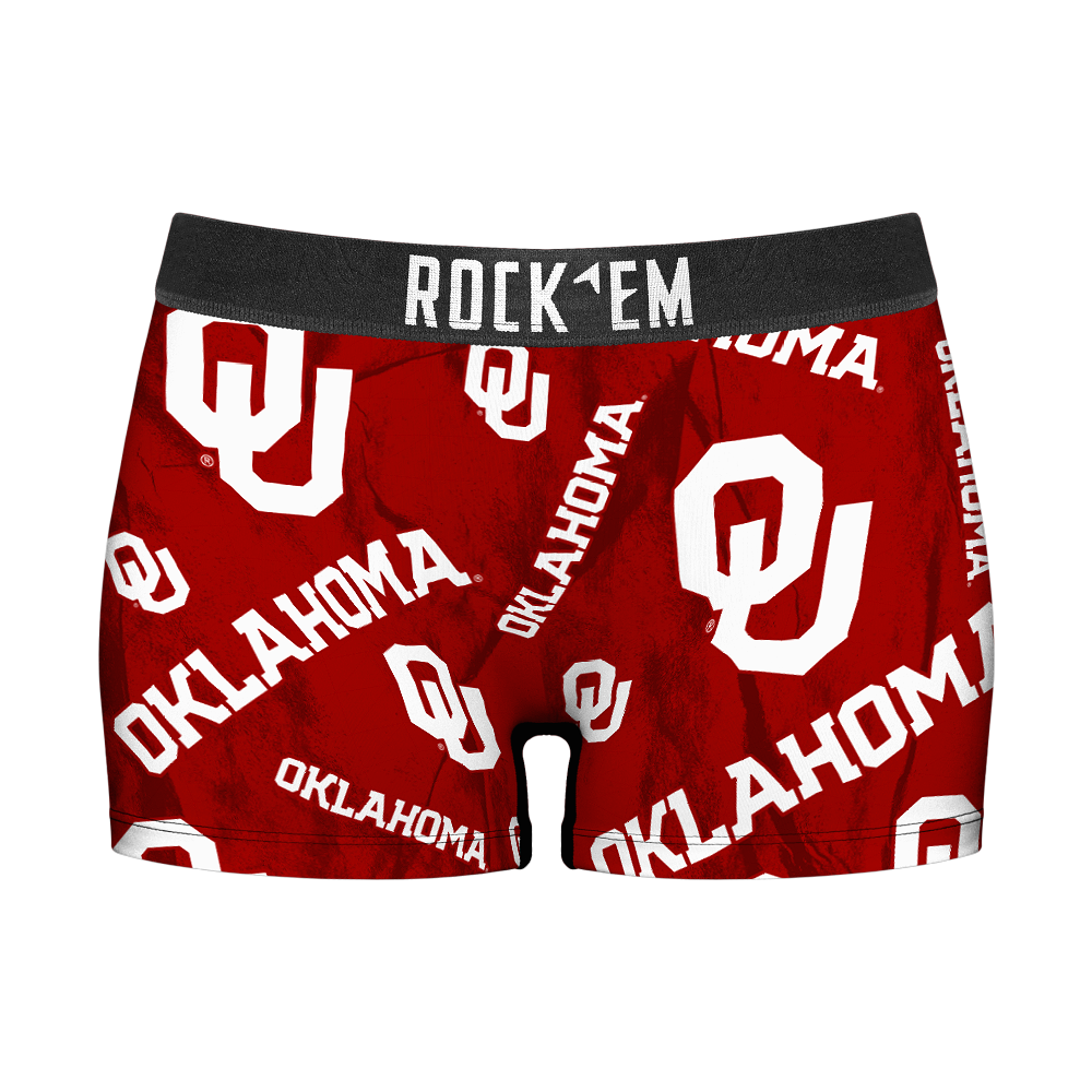 Women's Boy Shorts - Oklahoma Sooners - Logo All-Over | Rock 'Em Socks