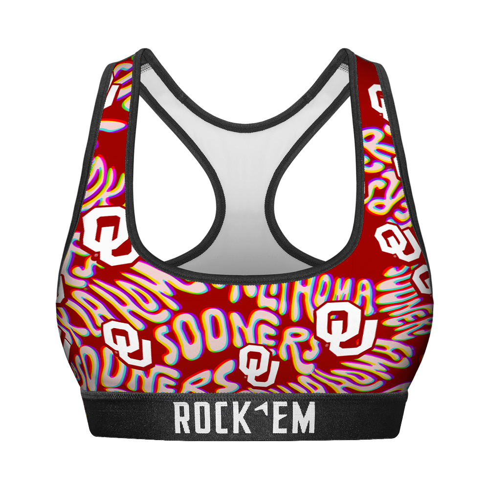 Women's Sports Bra - Oklahoma Sooners - Twisted Wordmark | Rock 'Em Socks