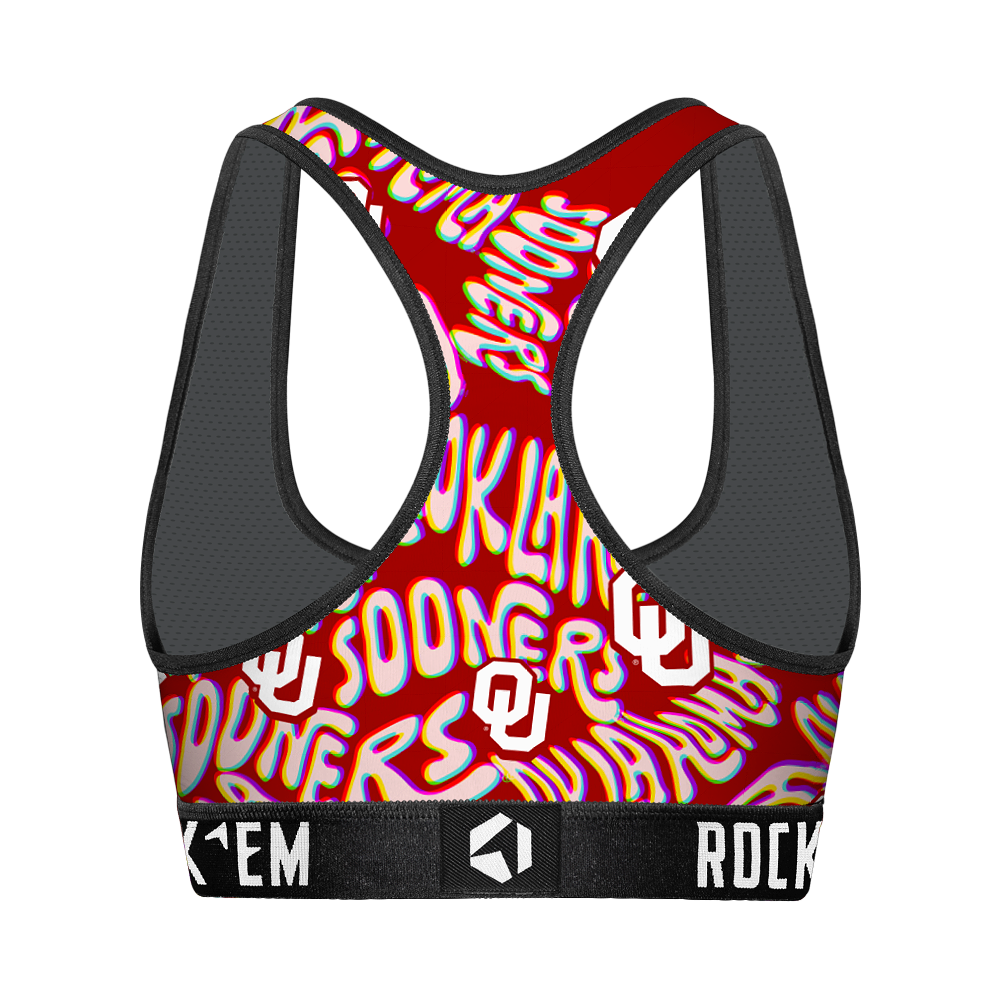 Women's Sports Bra - Oklahoma Sooners - Twisted Wordmark | Rock 'Em Socks