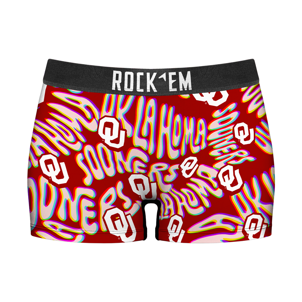 Women's Boy Shorts - Oklahoma Sooners - Twisted Wordmark | Rock 'Em Socks