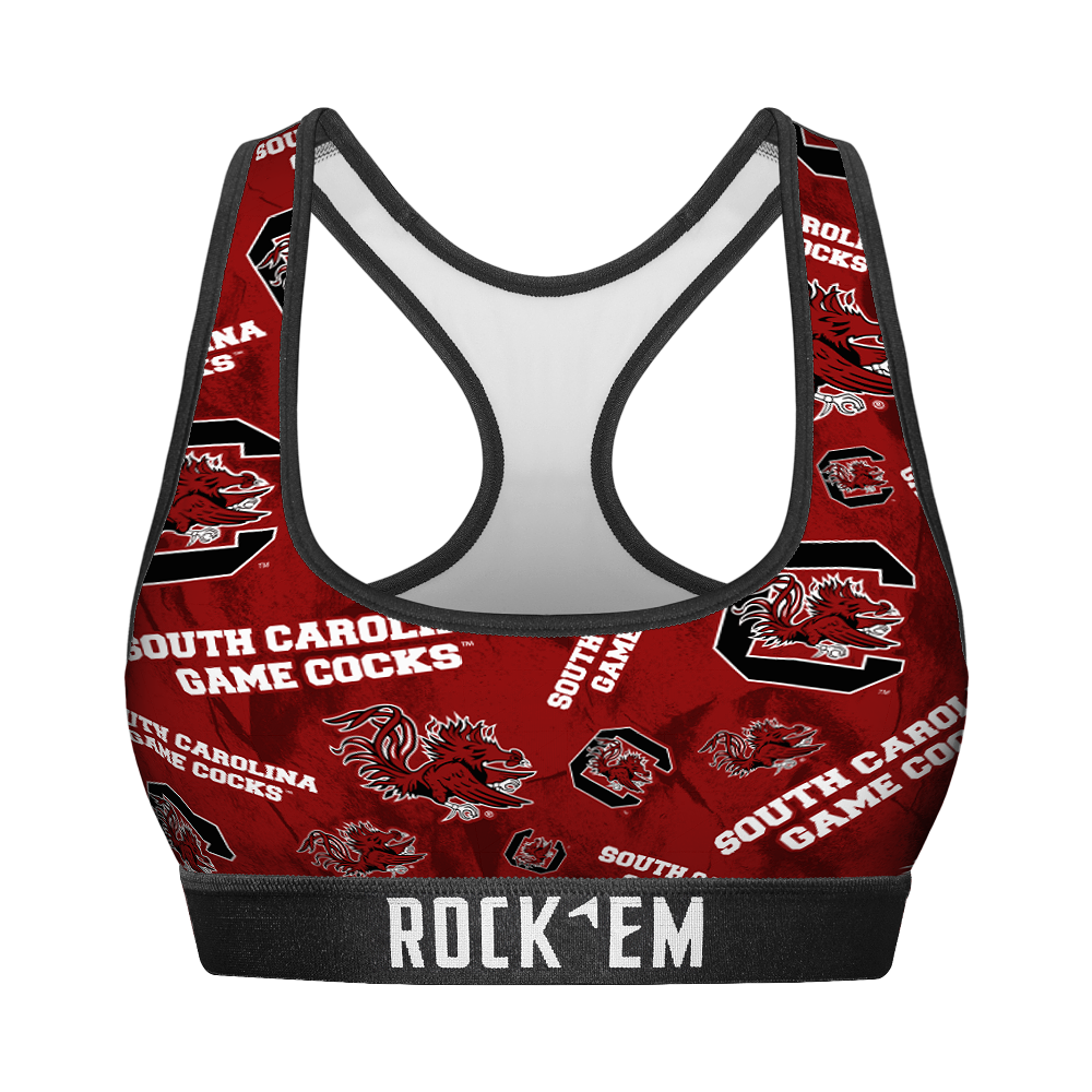 Women's Sports Bra - South Carolina Gamecocks - Logo All-Over | Rock 'Em Socks 1