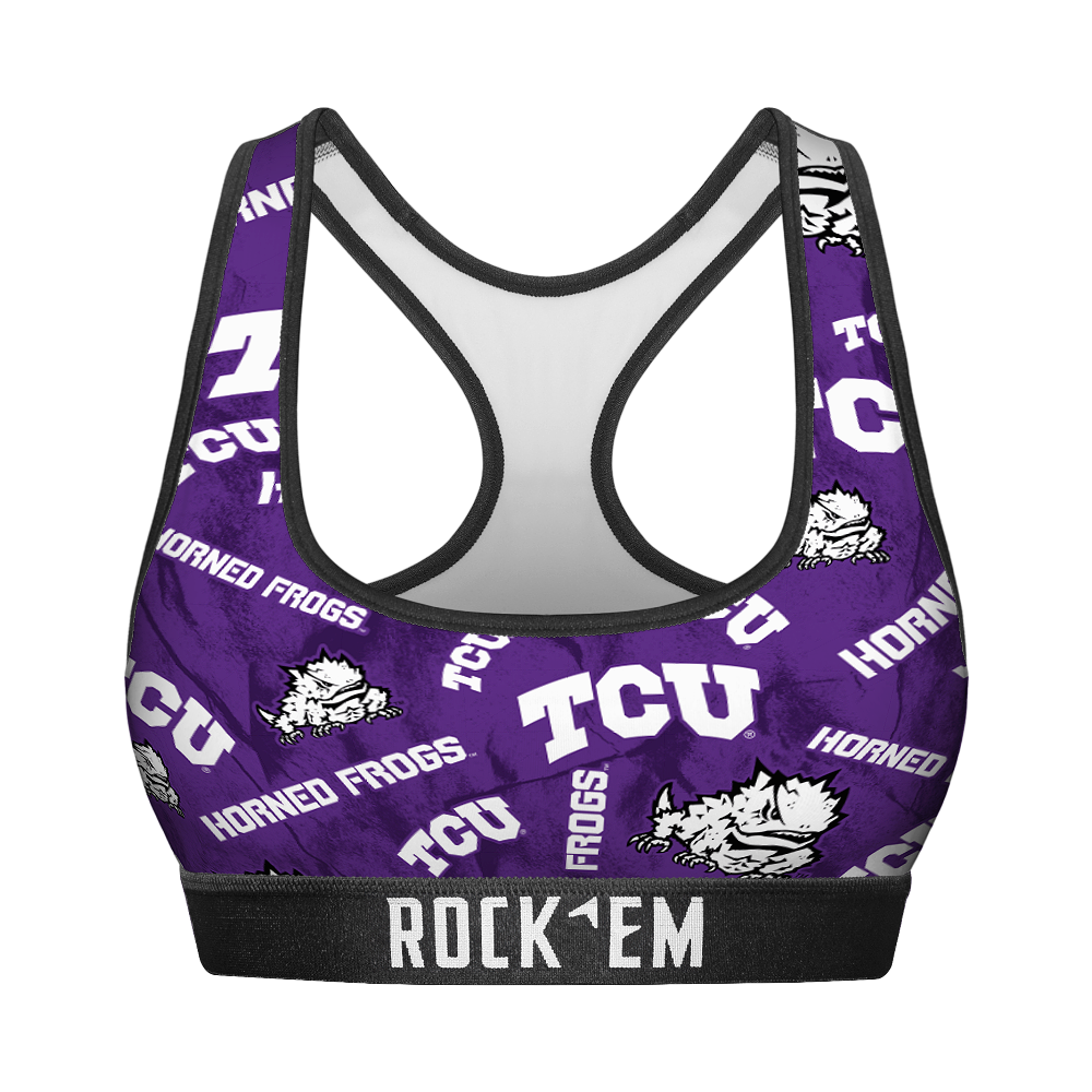 Women's Sports Bra - TCU Horned Frogs - Logo All-Over | Rock 'Em Socks