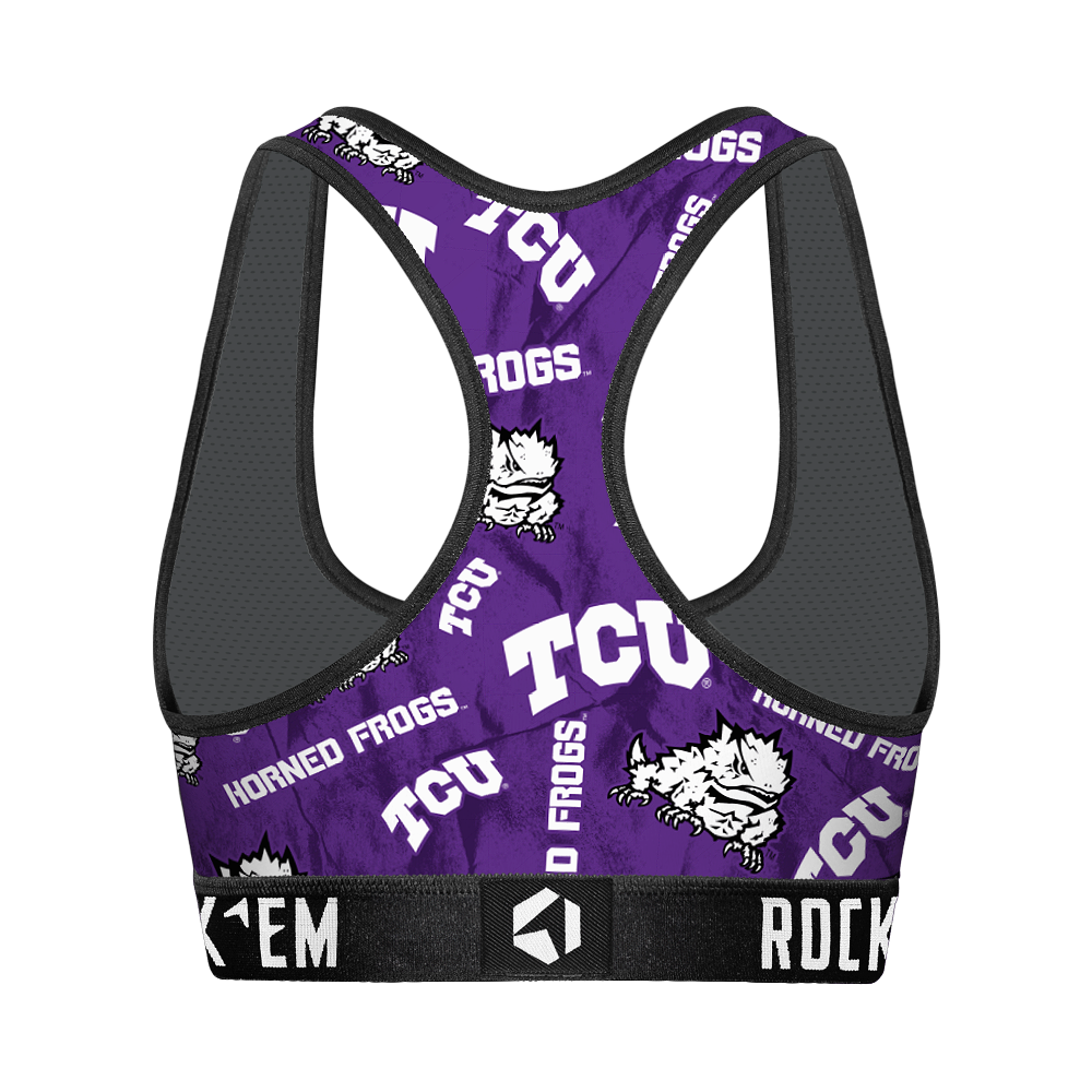 Women's Sports Bra - TCU Horned Frogs - Logo All-Over | Rock 'Em Socks