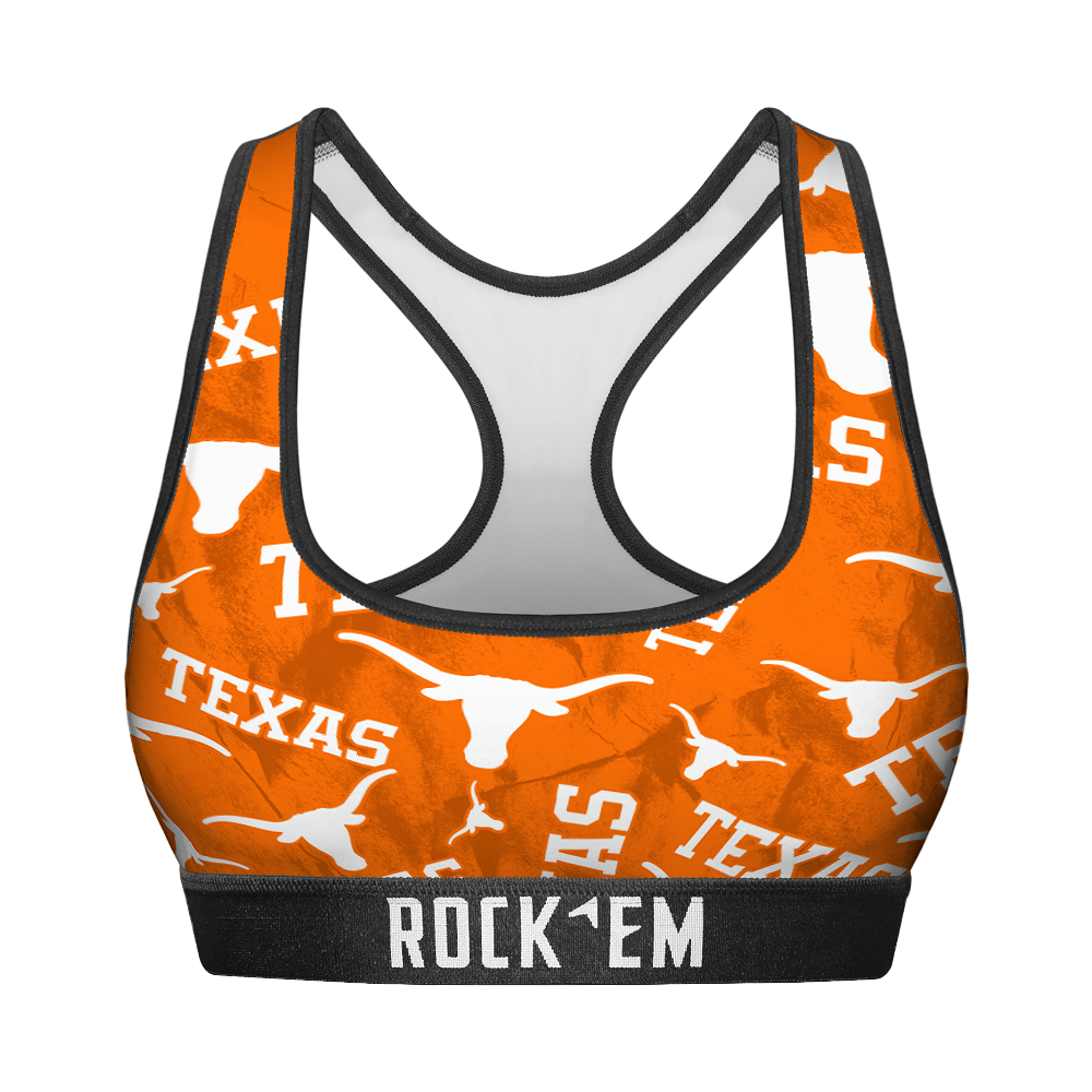 Women's Sports Bra - Texas Longhorns - Logo All-Over | Rock 'Em Socks 1