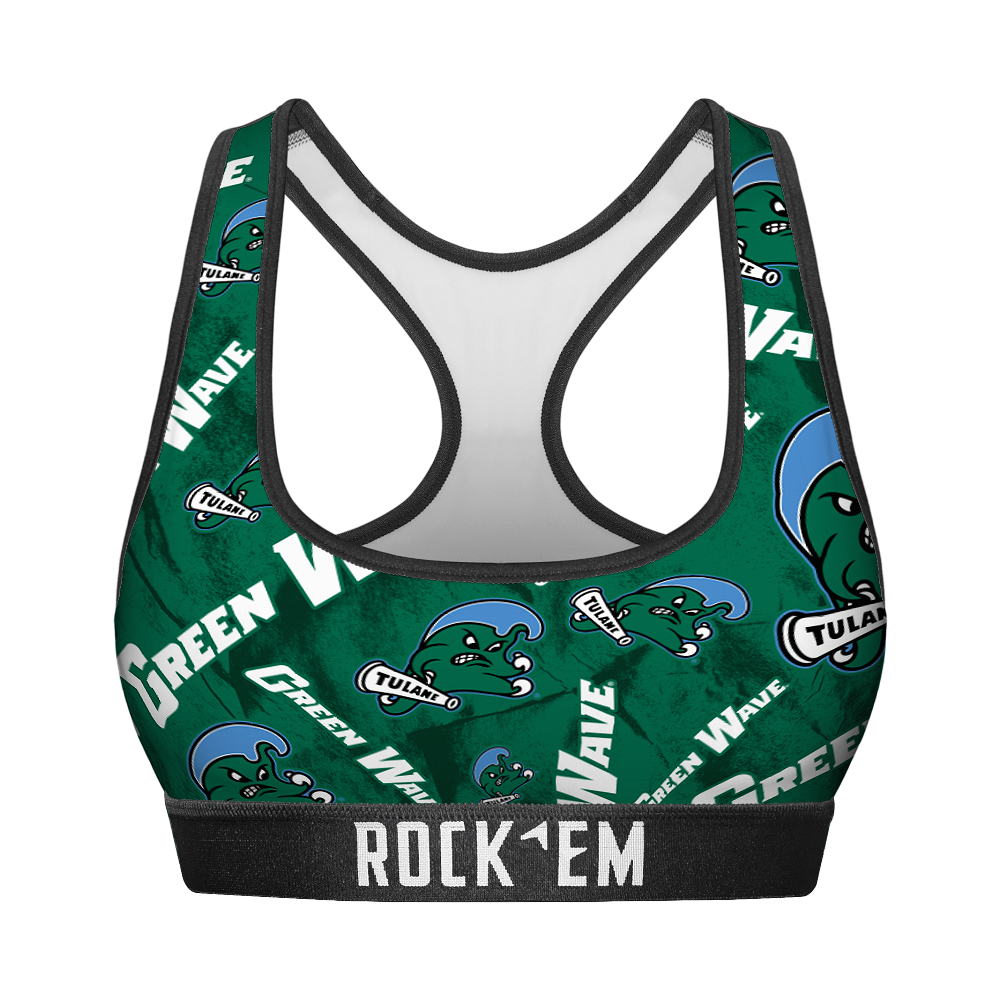Women's Sports Bra - Tulane Green Wave - Logo All-Over | Rock 'Em Socks 1