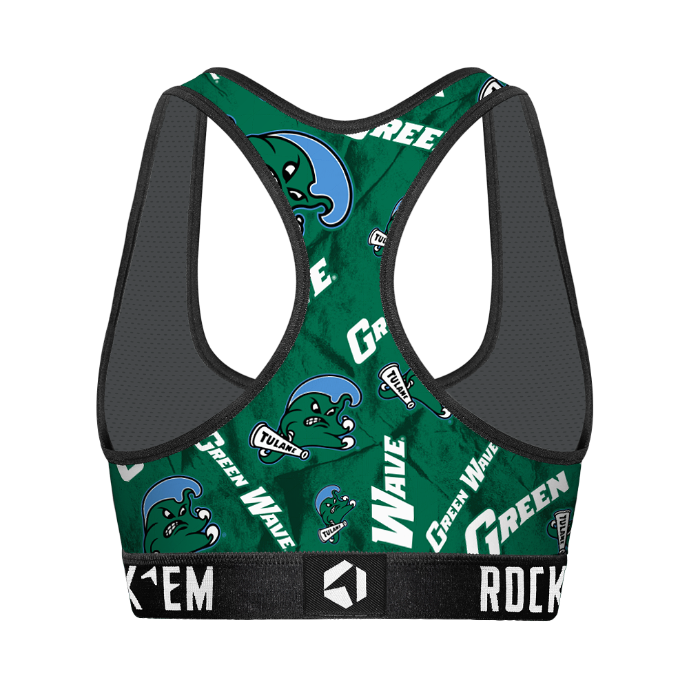 Women's Sports Bra - Tulane Green Wave - Logo All-Over | Rock 'Em Socks 2