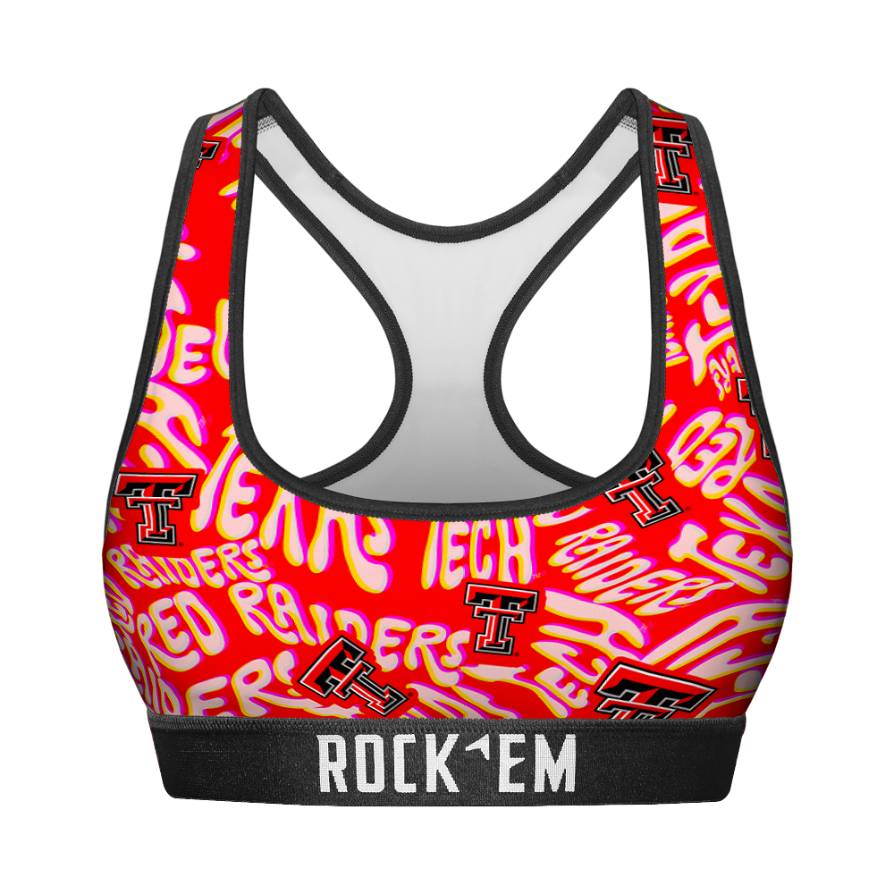 Women's Sports Bra - Texas Tech Red Raiders - Twisted Wordmark | Rock 'Em Socks 1