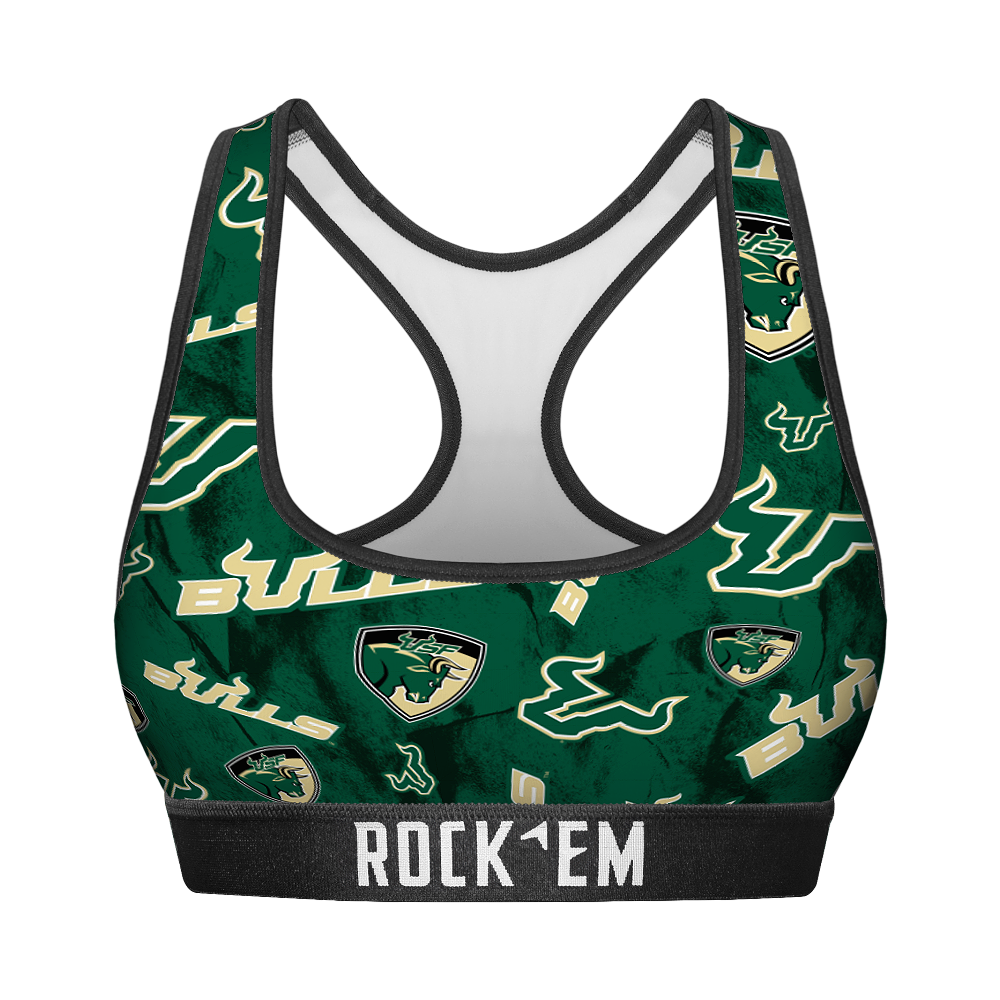 Women's Sports Bra - USF Bulls - Logo All-Over | Rock 'Em Socks 1