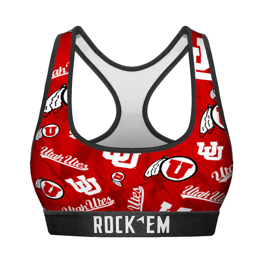 Women's Sports Bra - Utah Utes - Logo All-Over | Rock 'Em Socks