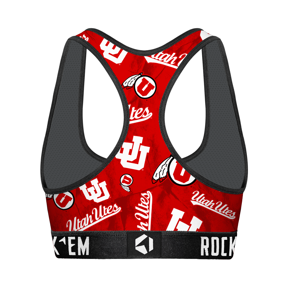 Women's Sports Bra - Utah Utes - Logo All-Over | Rock 'Em Socks