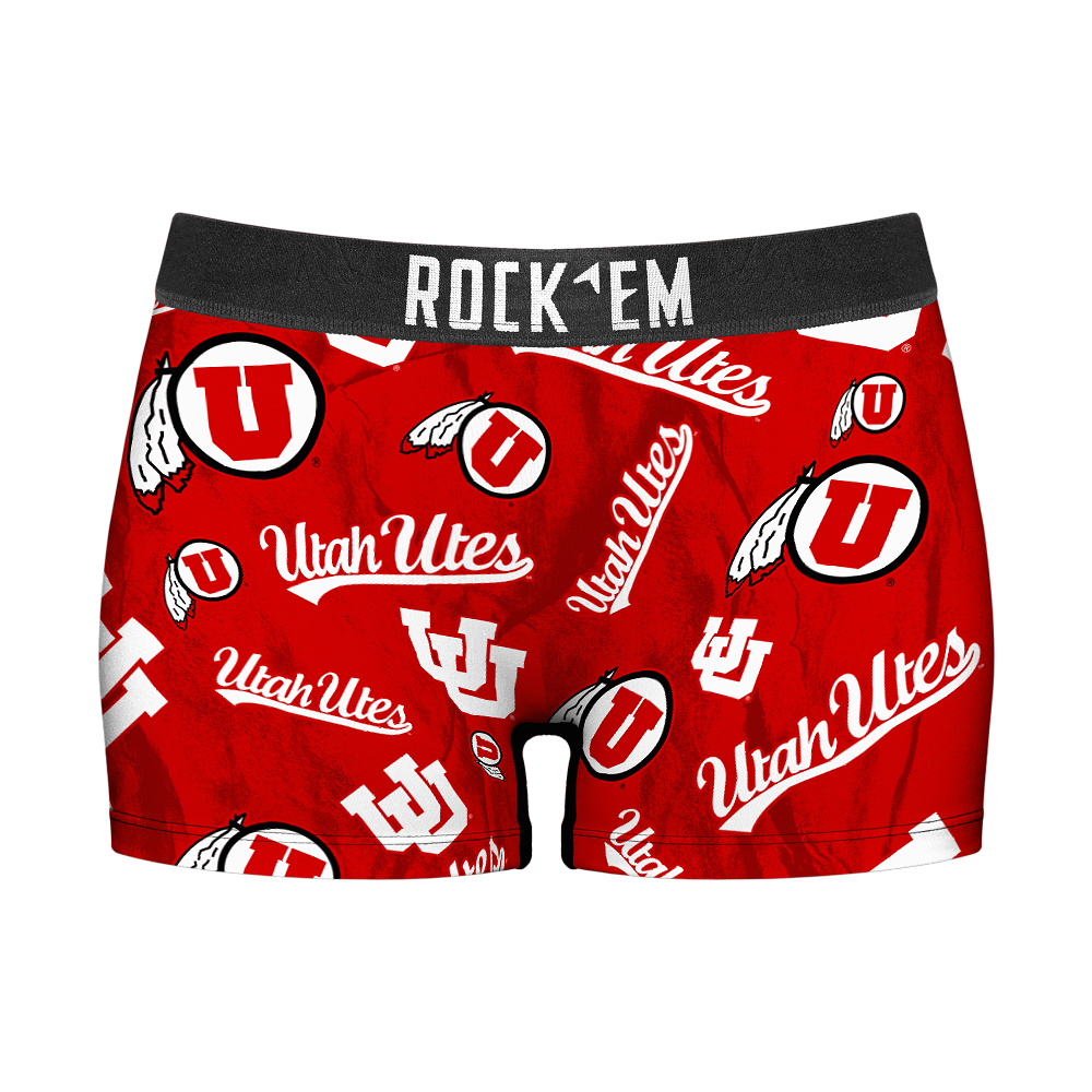 Women's Boy Shorts - Utah Utes - Logo All-Over | Rock 'Em Socks