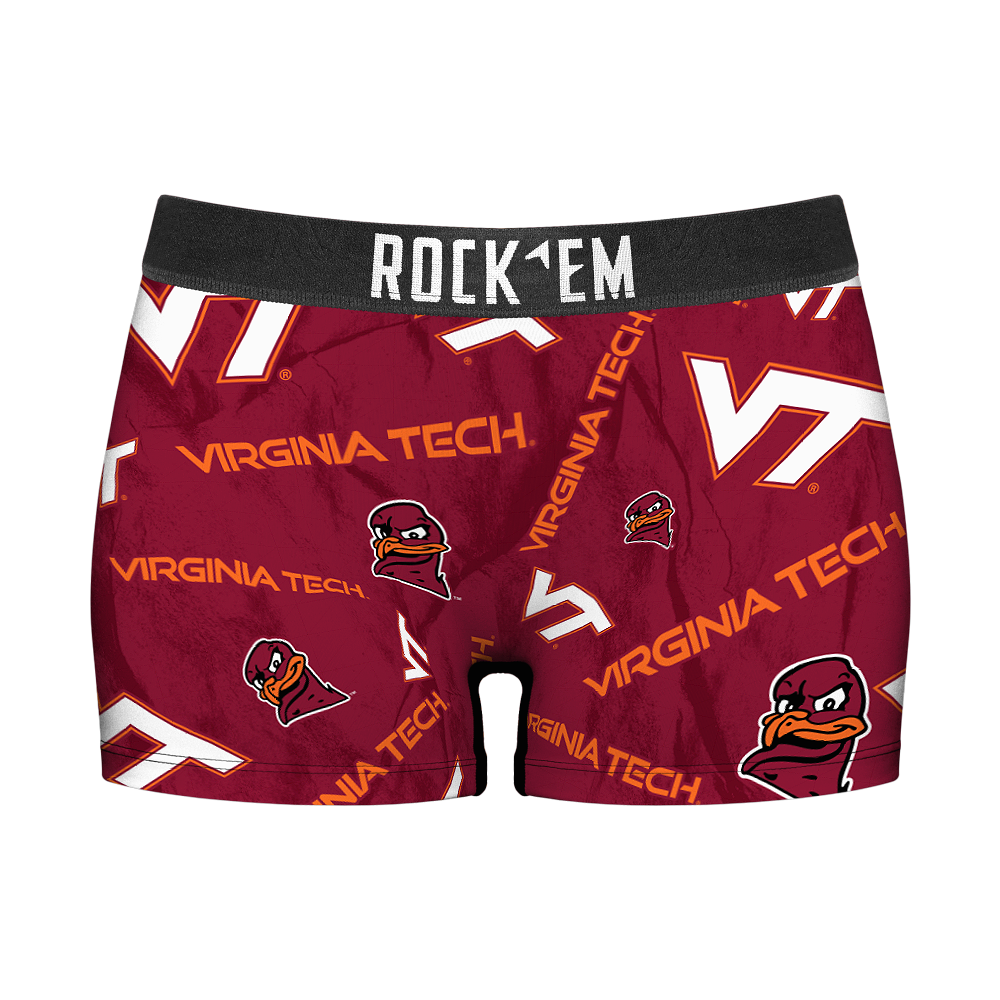Women's Boy Shorts - Virginia Tech Hokies - Logo All-Over | Rock 'Em Socks 1