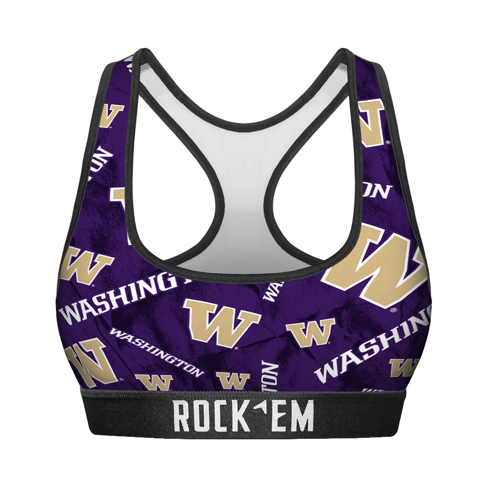 Women's Sports Bra - Washington Huskies - Logo All-Over | Rock 'Em Socks 1