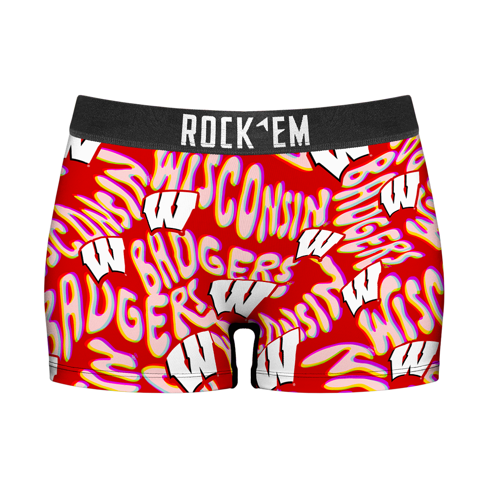 Women's Boy Shorts - Wisconsin Badgers - Twisted Wordmark | Rock 'Em Socks 1