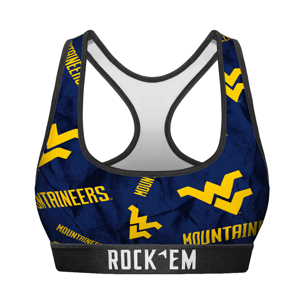 Women's Sports Bra - West Virginia Mountaineers - Logo All-Over | Rock 'Em Socks