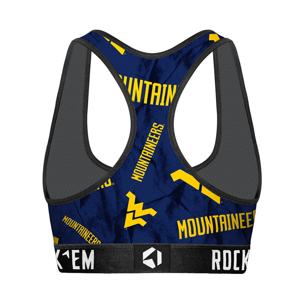 Women's Sports Bra - West Virginia Mountaineers - Logo All-Over | Rock 'Em Socks