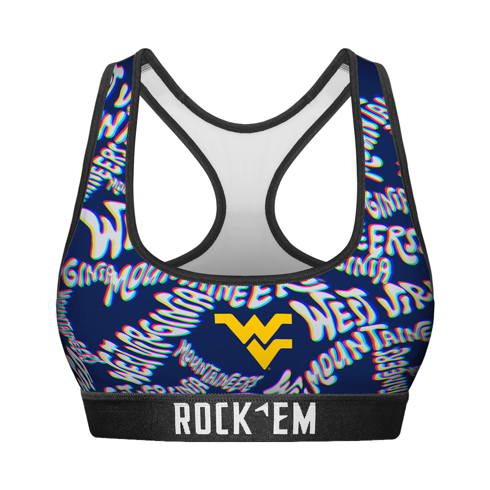 Women's Sports Bra - West Virginia Mountaineers - Twisted Wordmark | Rock 'Em Socks 1