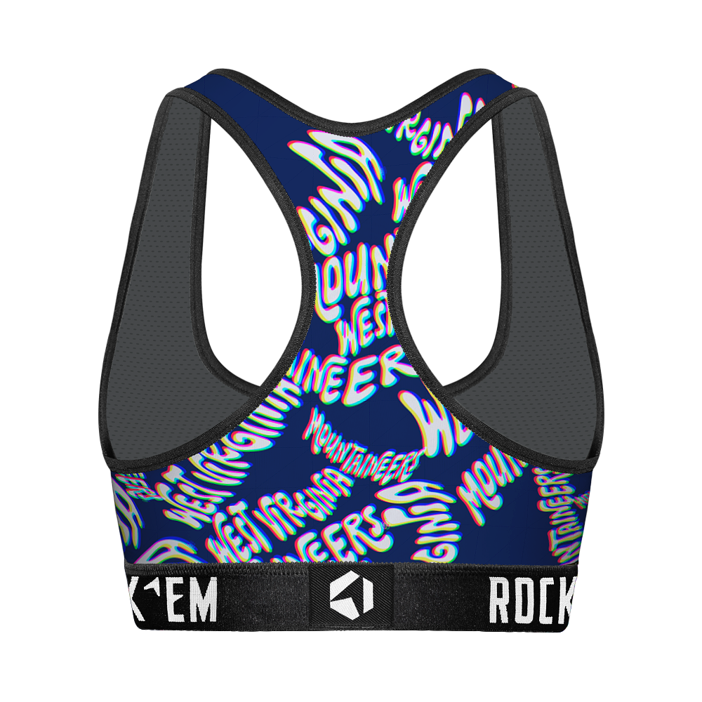 Women's Sports Bra - West Virginia Mountaineers - Twisted Wordmark | Rock 'Em Socks 2