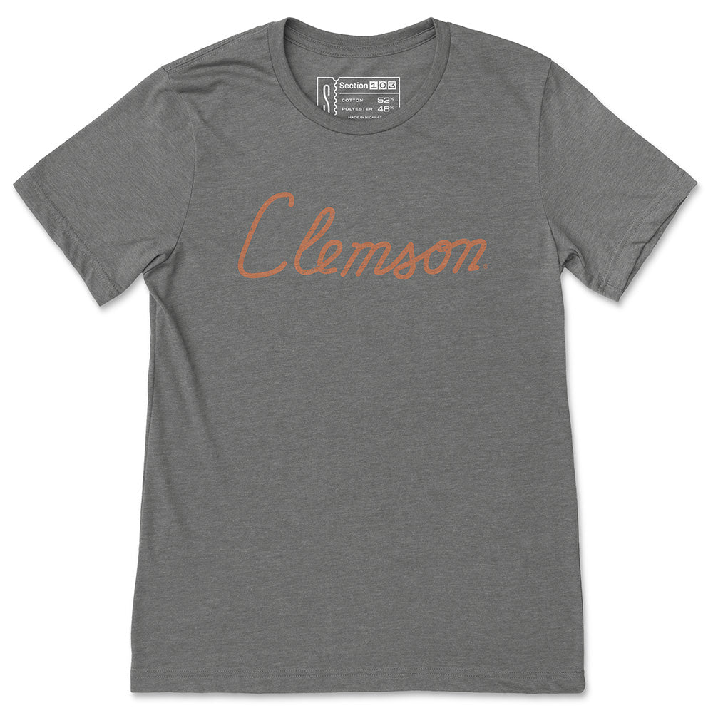 Clemson House Script T-Shirt, Gray | Section 103