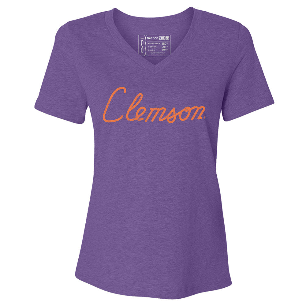 Clemson House Script Women's V-Neck T-Shirt | Section 103