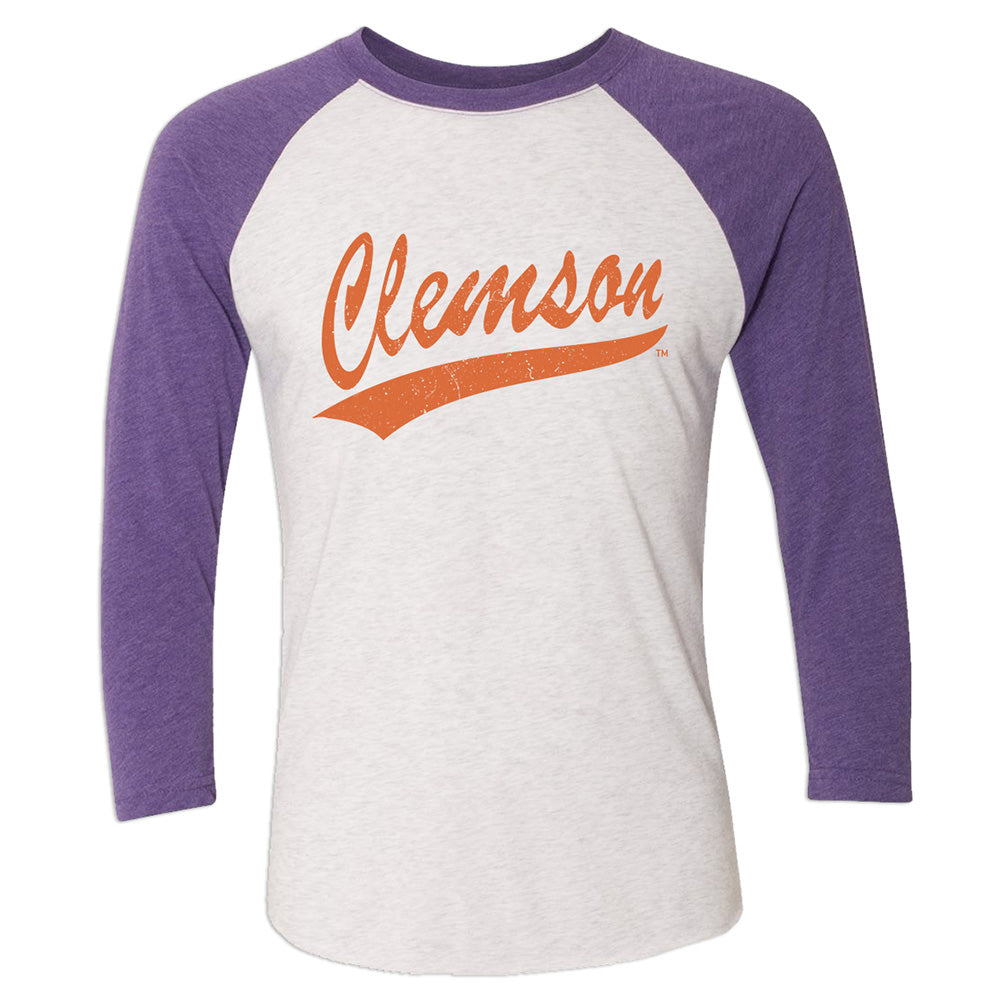 Clemson Script 3/4-Sleeve Baseball T-Shirt | Section 103