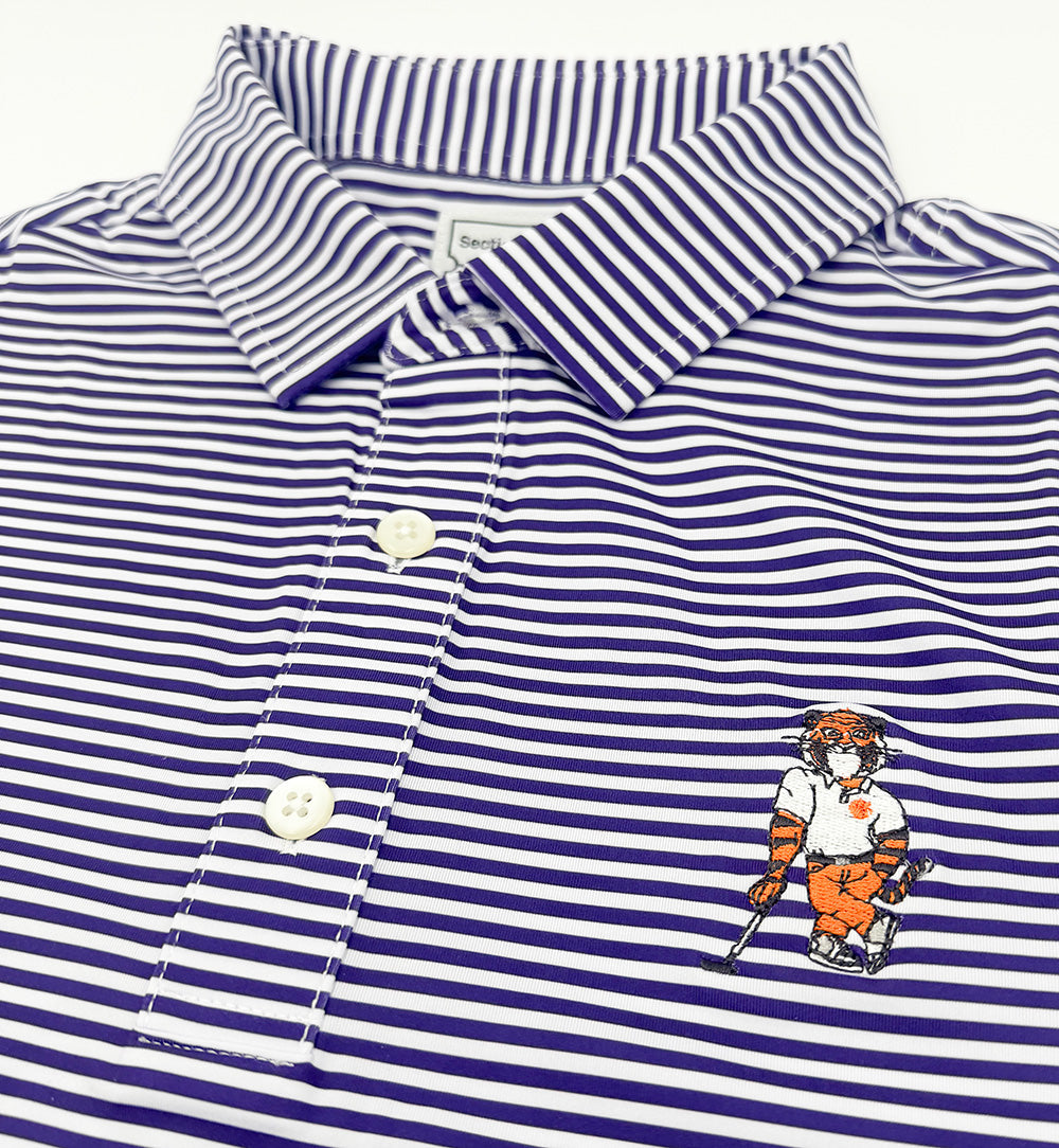Clemson Golf Swinging Tiger Striped Performance Polo | Section 103 3