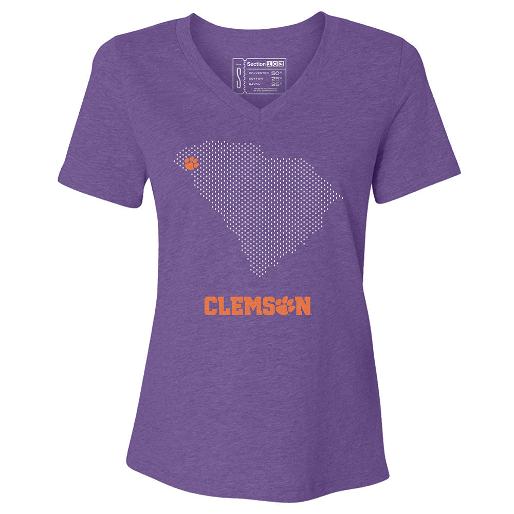 Clemson Mesh Map Women's V-Neck T-Shirt | Section 103