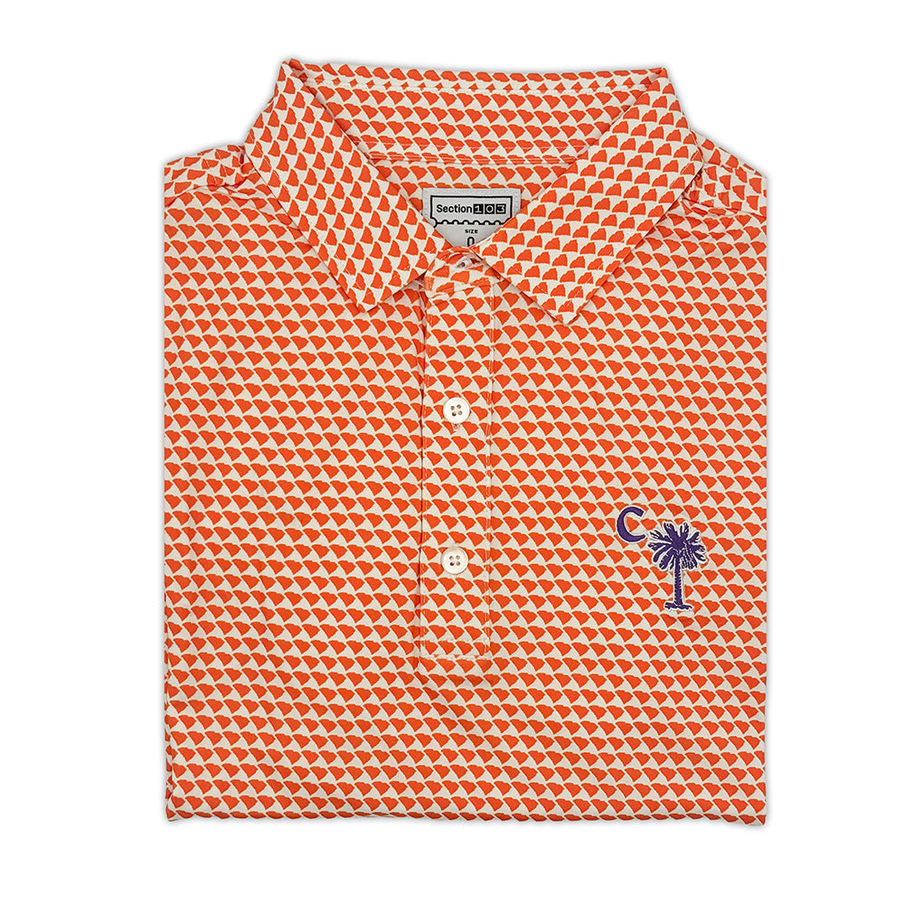 Clemson Palmetto Logo Map Pattern Performance Polo | Section 103 1