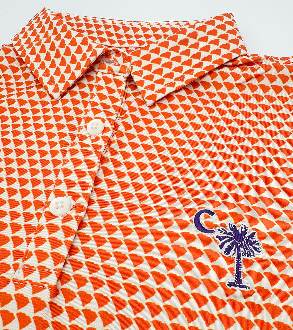 Clemson Palmetto Logo Map Pattern Women's Performance Polo | Section 103