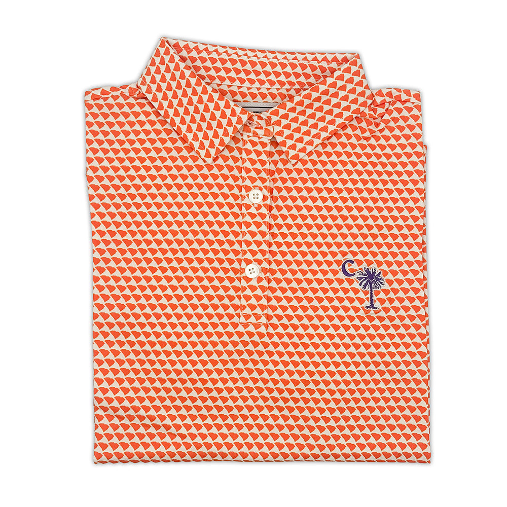 Clemson Palmetto Logo Map Pattern Women's Performance Polo | Section 103