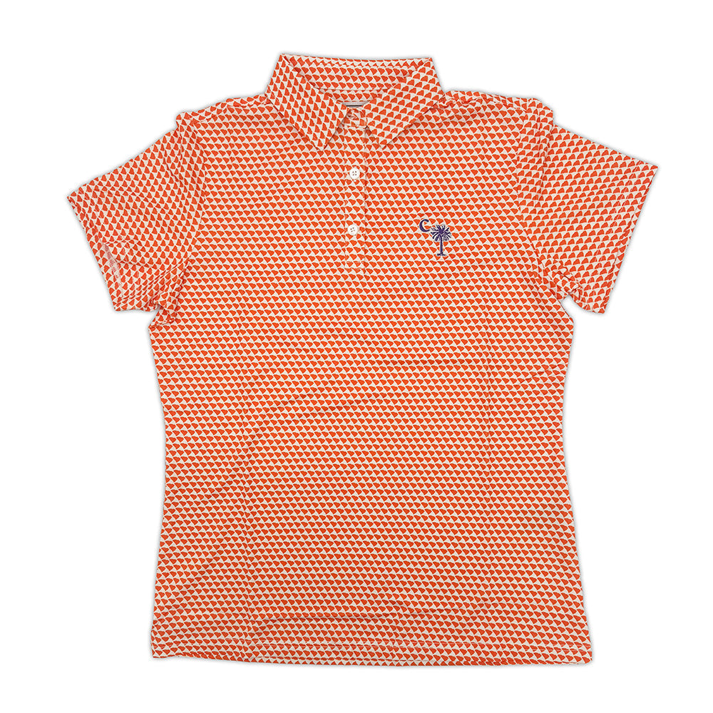 Clemson Palmetto Logo Map Pattern Women's Performance Polo | Section 103 3