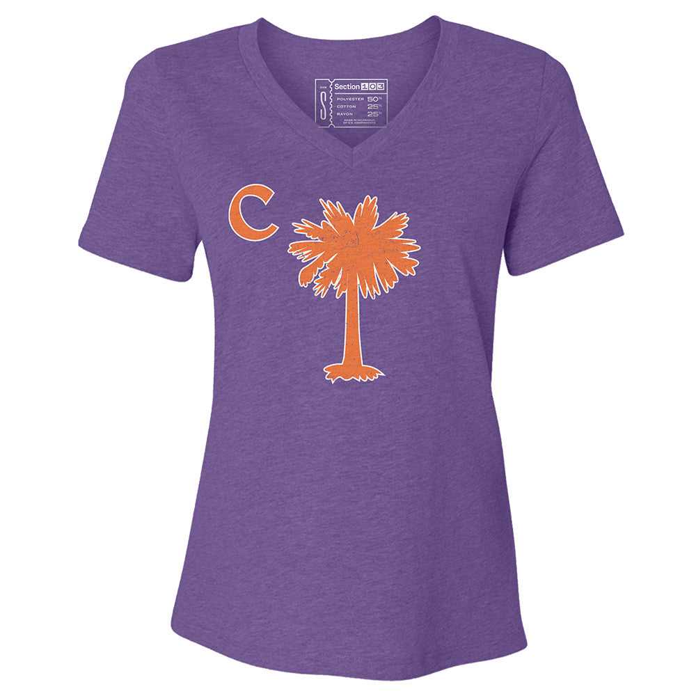 Clemson Palmetto Logo Women's V-Neck T-Shirt | Section 103