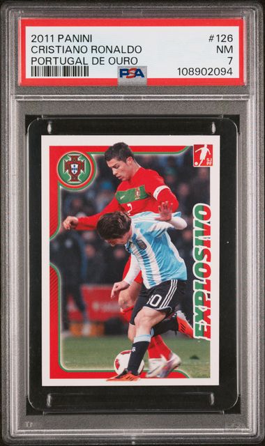 Graded 2011 Panini Portgual De Ouro Cristiano Ronaldo #126 Lionel Messi Soccer Card PSA 7 Near Mint 1