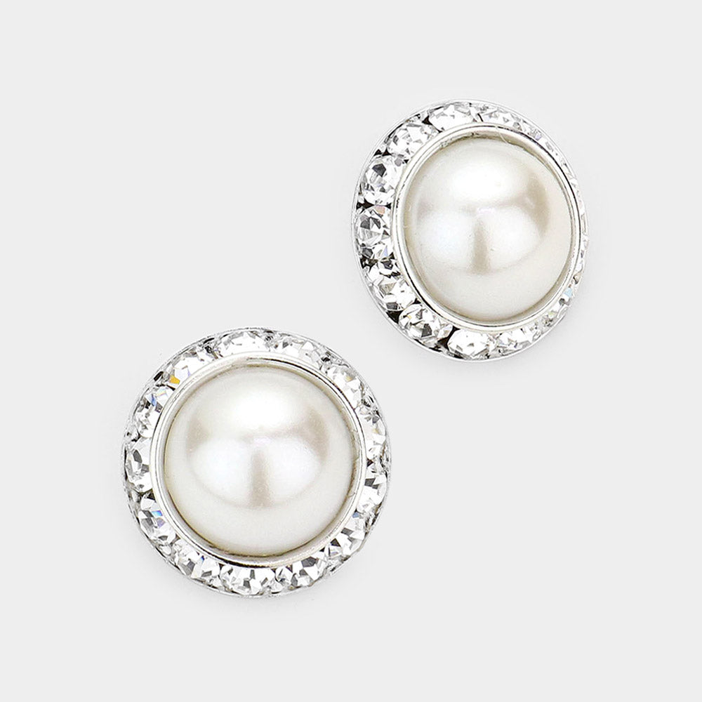 Rivoli Cut Genuine Crystal Pearl Round Stud Earrings 2
